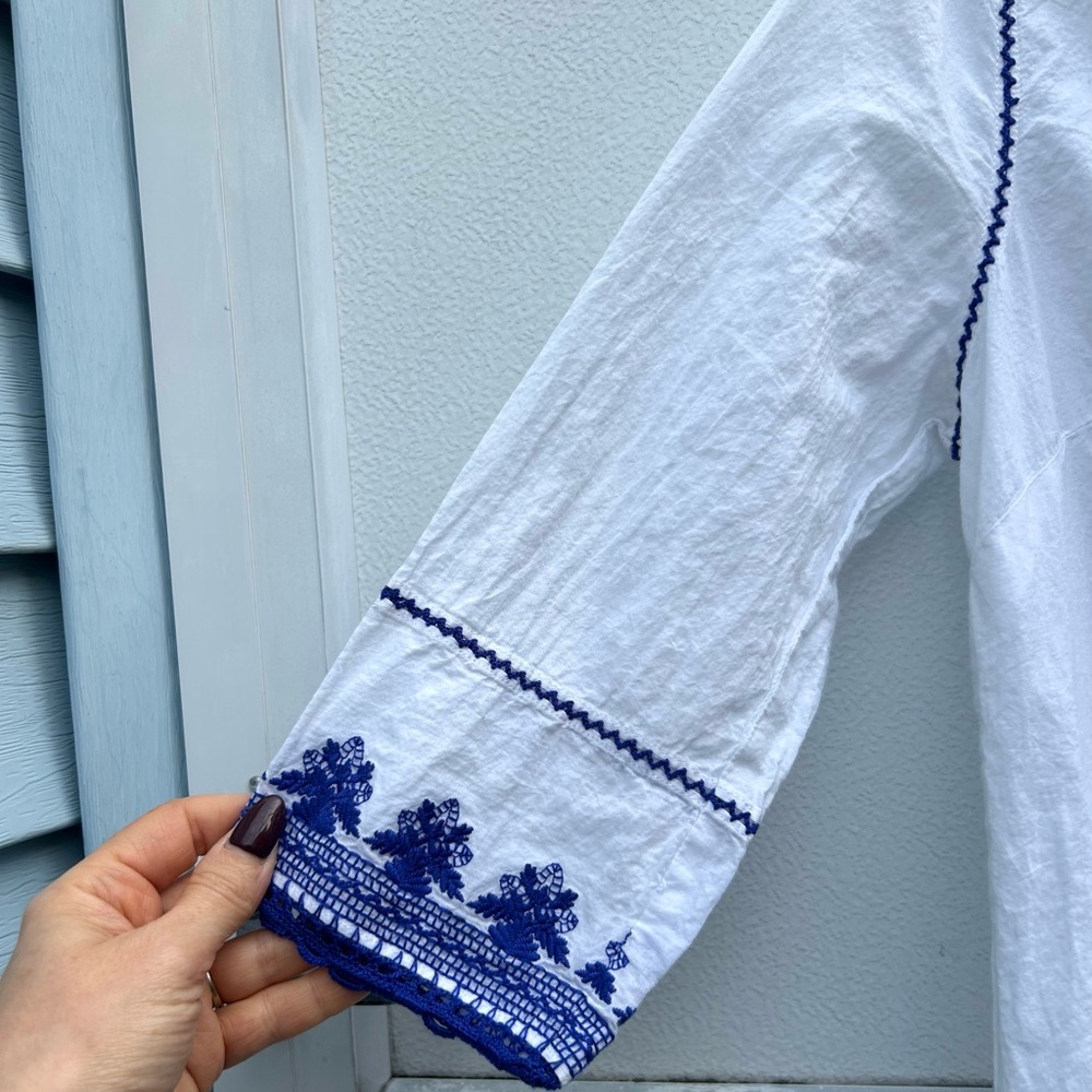 Vineyard Vines Tunic Dress Embroidered Sz S 100% Cotton White/Navy Nautical - Picture 4 of 13